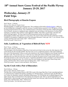 Wednesday, January 25 Field Trips Bird Photography at Rancho Esquon