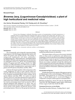 Brownea Jacq. (Leguminosae-Caesalpinioideae): a Plant of High Horticultural and Medicinal Value