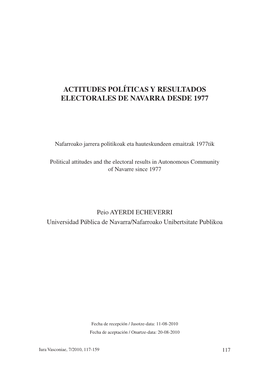 Actitudes Políticas Y Resultados Electorales De Navarra Desde 1977