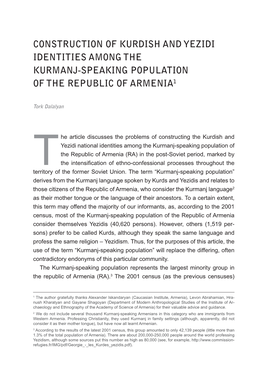 Construction of Kurdish and Yezidi Identities Among the Kurmanj-Speaking Population of the Republic of Armenia1