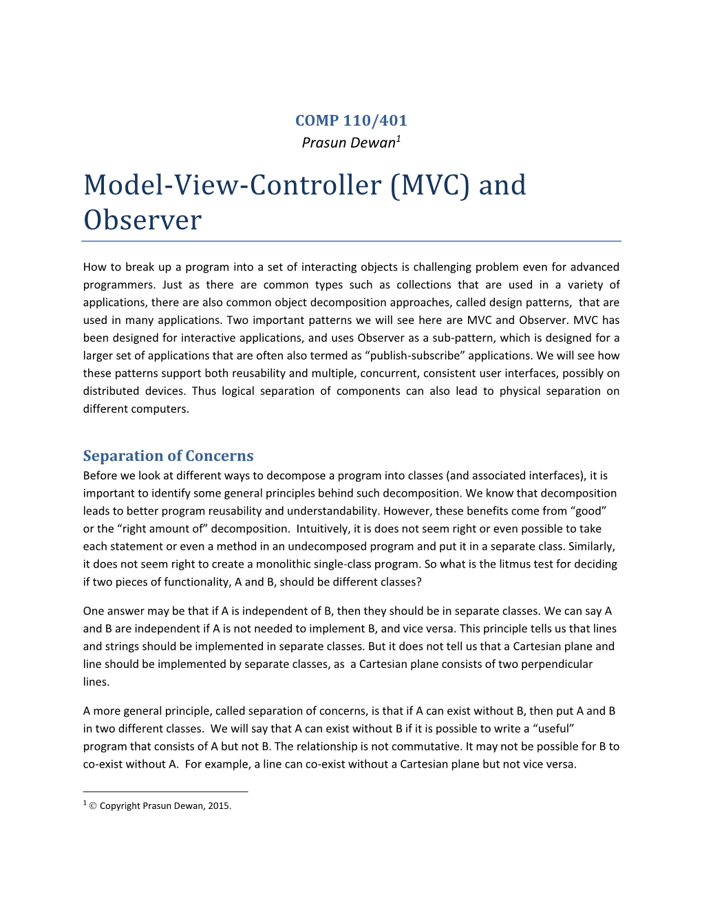 Model-View-Controller (MVC) and Observer