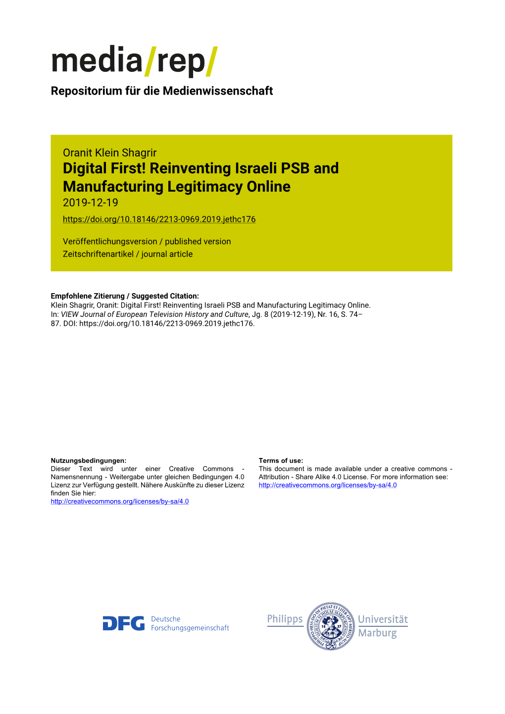 Reinventing Israeli PSB and Manufacturing Legitimacy Online 2019-12-19