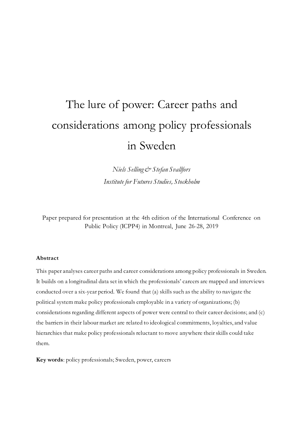 The Lure of Power: Career Paths and Considerations Among Policy Professionals in Sweden