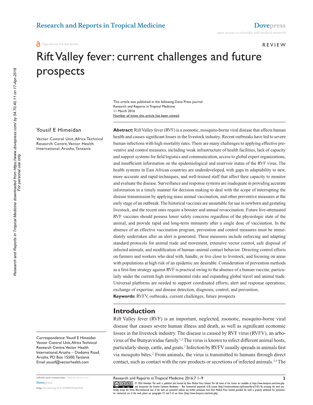 Rift Valley Fever: Current Challenges and Future Prospects