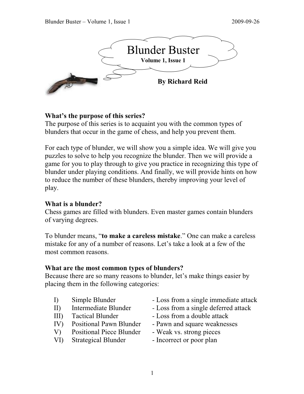 Blunder Buster – Volume 1, Issue 1 2009-09-26