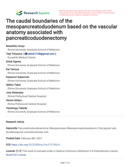 The Caudal Boundaries of the Mesopancreatoduodenum Based on the Vascular Anatomy Associated with Pancreaticoduodenectomy