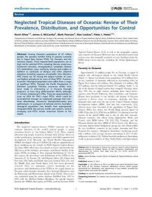 Neglected Tropical Diseases of Oceania: Review of Their Prevalence, Distribution, and Opportunities for Control