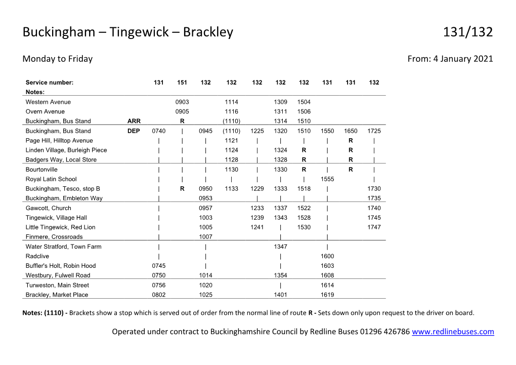 Buckingham – Tingewick – Brackley 131/132