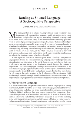Reading As Situated Language: a Sociocognitive Perspective
