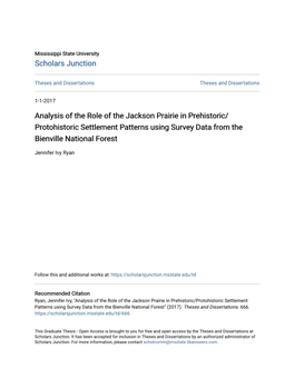Analysis of the Role of the Jackson Prairie in Prehistoric/Protohistoric Settlement Patterns Using Survey Data from the Bienville National Forest" (2017)