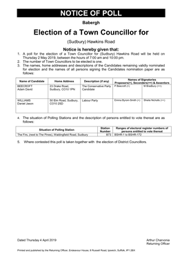 NOTICE of POLL Election of a Town Councillor