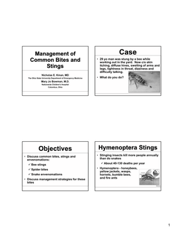 Objectives Hymenoptera Stings