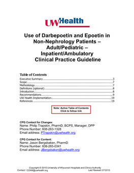 UWHC Guidelines for the Use of Darbepoetin and Epoetin