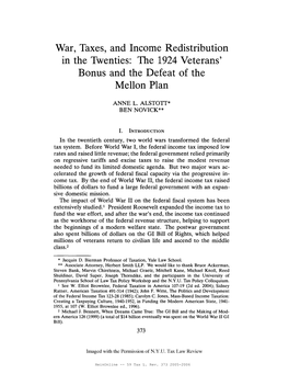 War, Taxes, and Income Redistribution in the Twenties: the 1924 Veterans' Bonus and the Defeat of the Mellon Plan