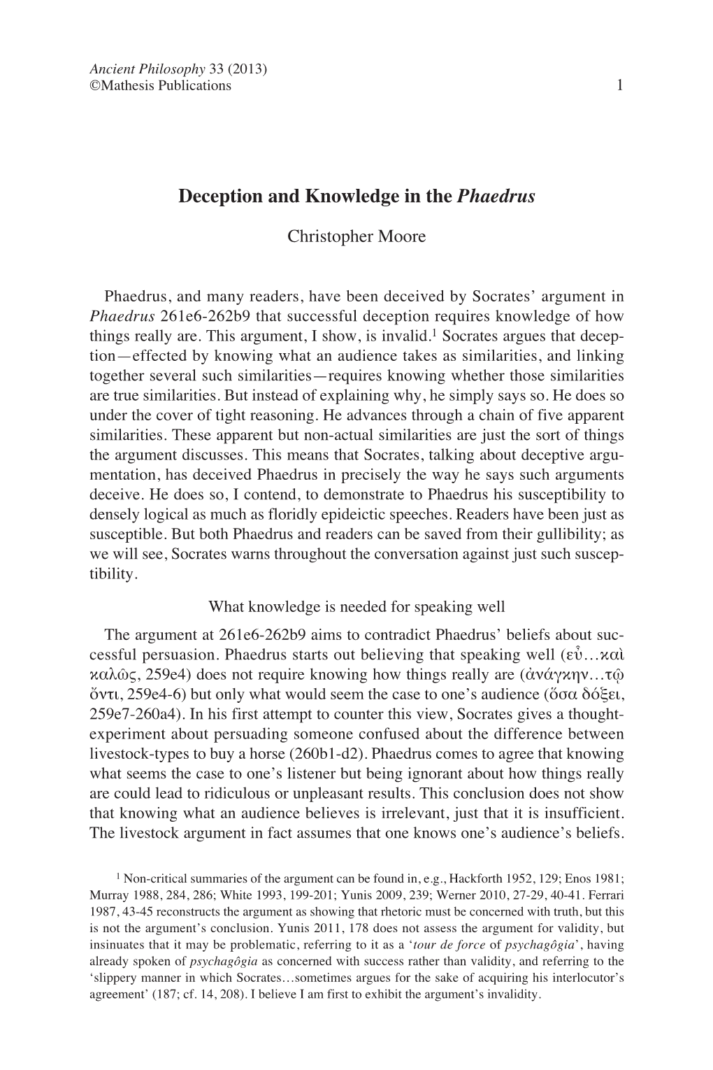 Deception and Knowledge in the Phaedrus