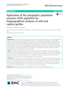 Application of the Geographic Population Structure (GPS) Algorithm for Biogeographical Analyses of Wild and Captive Gorillas Ranajit Das1*† and Priyanka Upadhyai2†