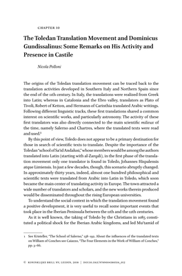 The Toledan Translation Movement and Dominicus Gundissalinus: Some Remarks on His Activity and Presence in Castile