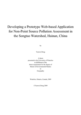 Developing a Prototype Web-Based Application for Non-Point Source Pollution Assessment in the Songtao Watershed, Hainan, China