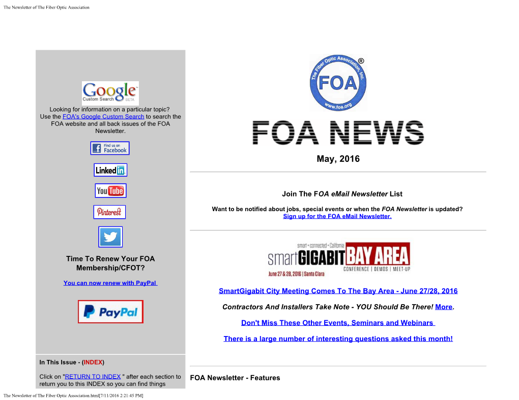 The Newsletter of the Fiber Optic Association