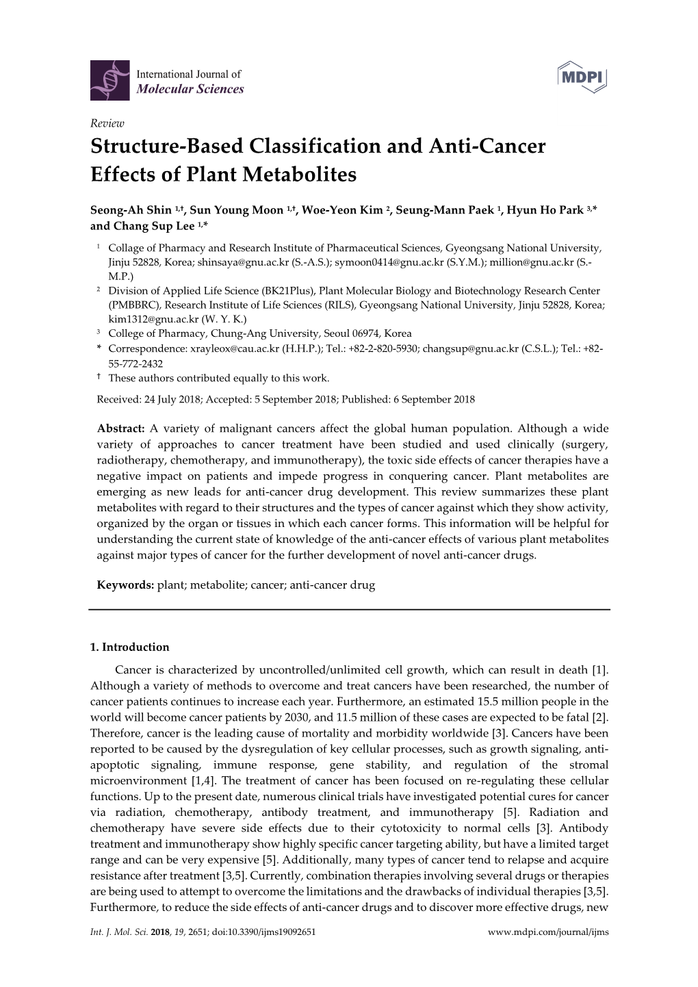Structure-Based Classification and Anti-Cancer Effects of Plant Metabolites