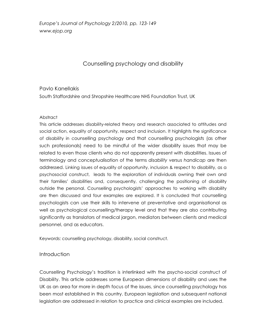 Counselling Psychology and Disability