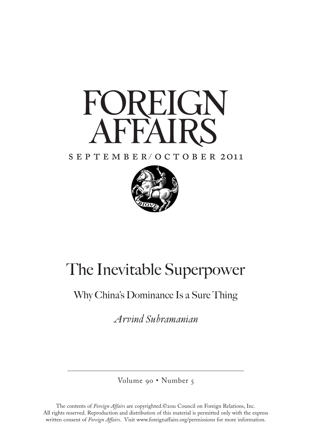Article: the Inevitable Superpower: Why China's Dominance Is a Sure Thing