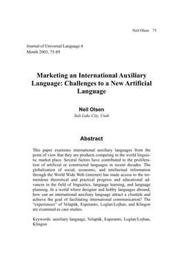 Marketing an International Auxiliary Language: Challenges to a New Artificial Language