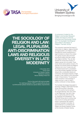 The Sociology of Religion and Law in Order to Make a This Is a Free Event with Lunch Provided
