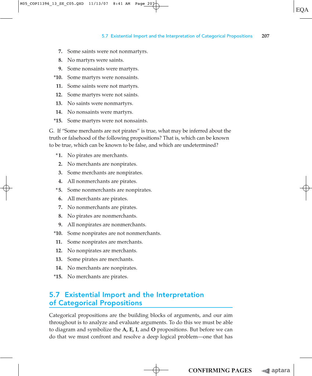 5.7 Existential Import and the Interpretation of Categorical Propositions 207