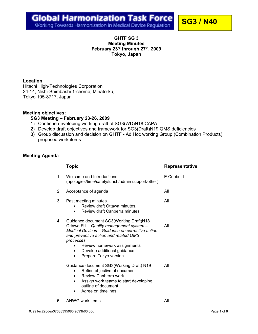 GHTF SG3 Meeting Minutes - February 2009
