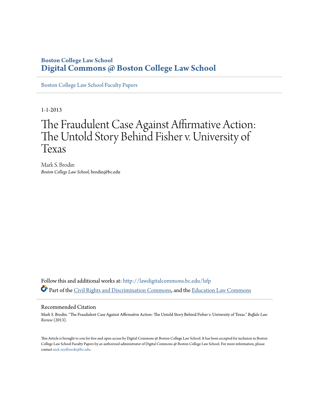 The Fraudulent Case Against Affirmative Action: the Untold Story Behind Fisher V. University of Texas