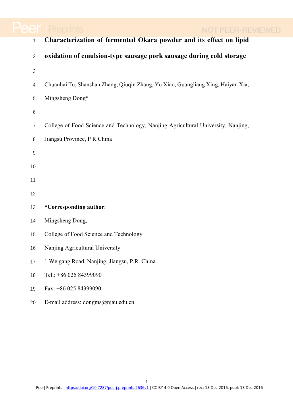 Characterization of Fermented Okara Powder and Its Effect on Lipid Oxidation of Emulsion-Type Pork Sausage During Cold Storage