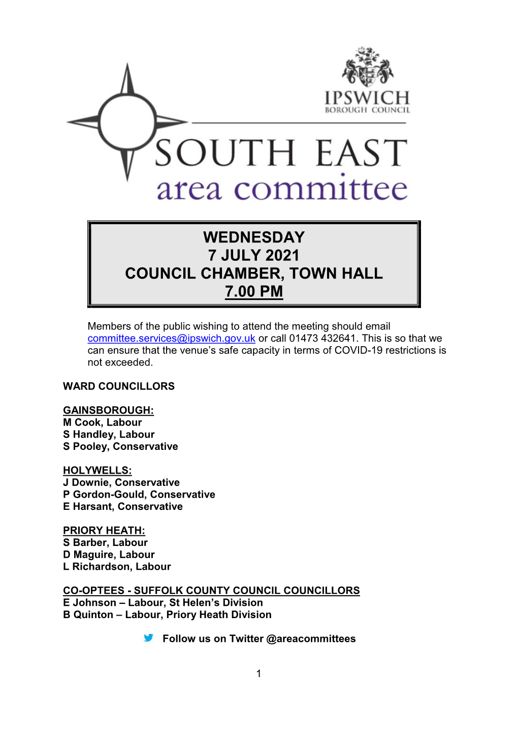 Agenda Document for South East Area Committee, 07/07/2021 19:00