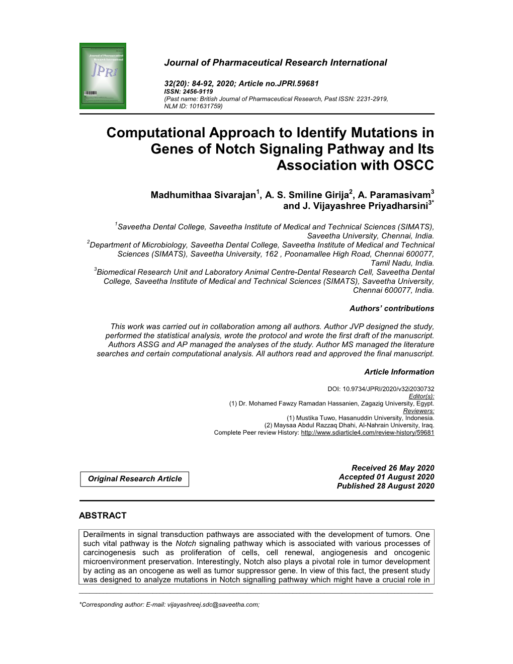 Computational Approach to Identify Mutations in Genes of Notch Signaling Pathway and Its Association with OSCC