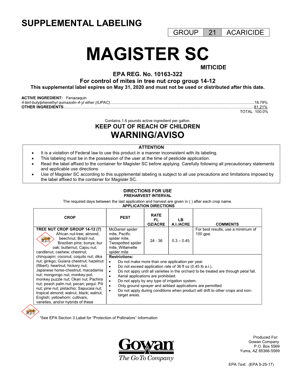 Magister Sc Miticide Epa Reg