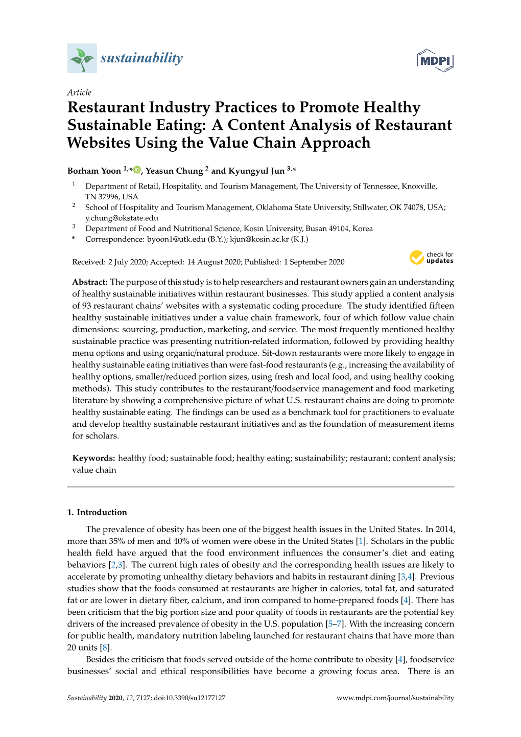 Restaurant Industry Practices to Promote Healthy Sustainable Eating: a Content Analysis of Restaurant Websites Using the Value Chain Approach