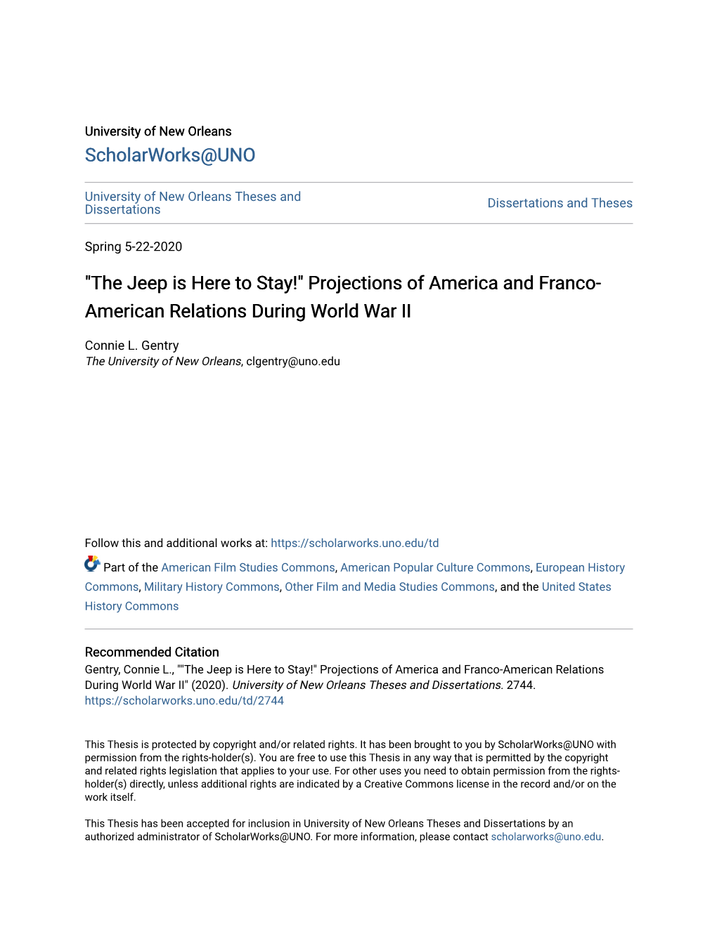 Projections of America and Franco-American Relations During World War II