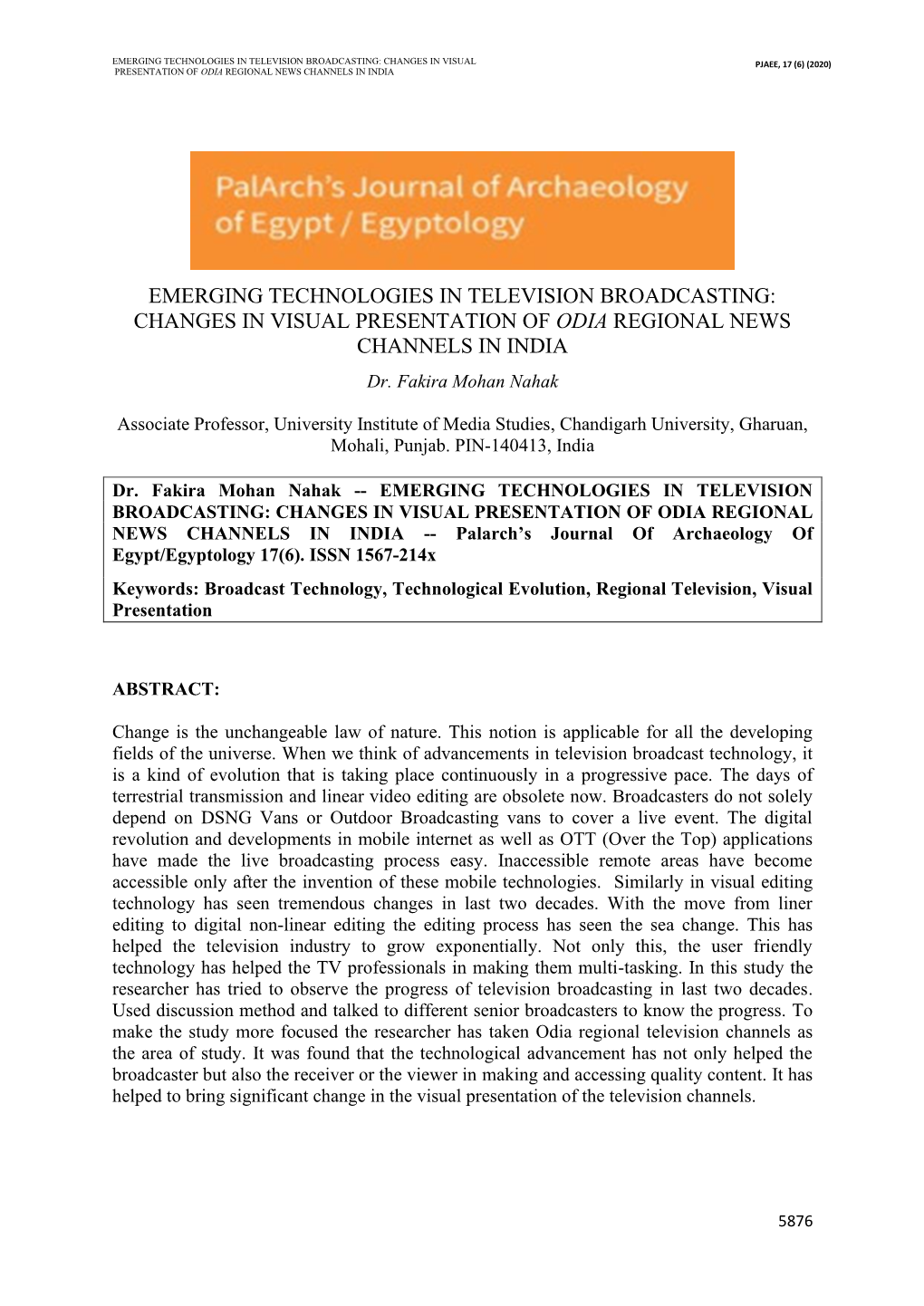 CHANGES in VISUAL PRESENTATION of ODIA REGIONAL NEWS CHANNELS in INDIA Dr