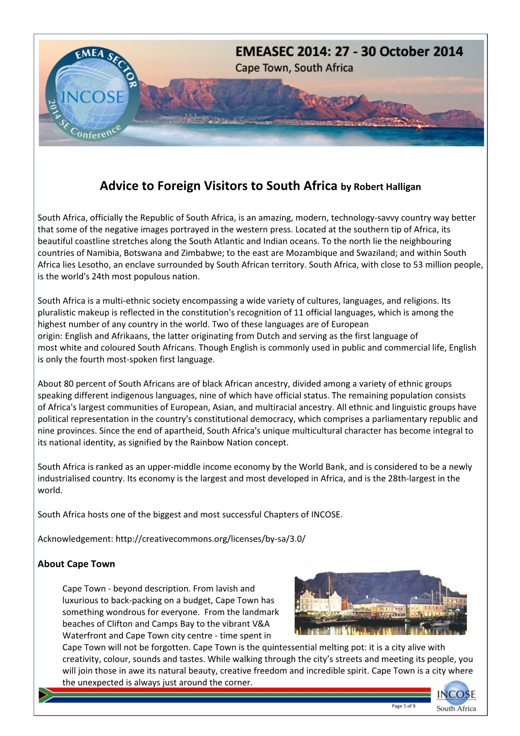 Advice to Foreign Visitors to South Africa by Robert Halligan