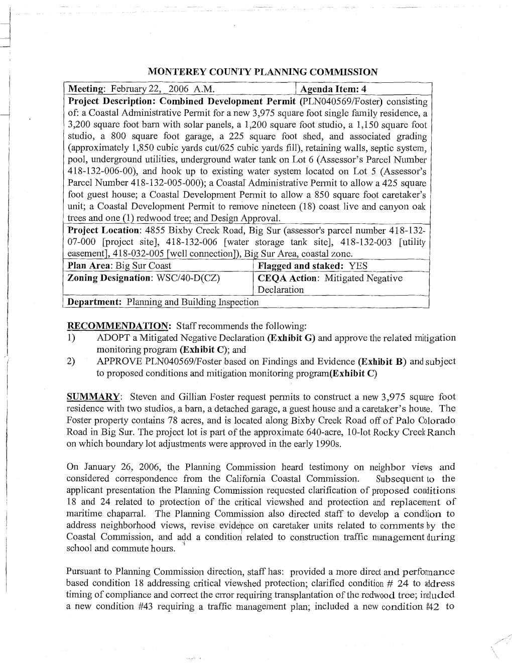 MONTEREY COUNTY PLANNING COMMISSIO N Meeting: February 22, 2006 a .M