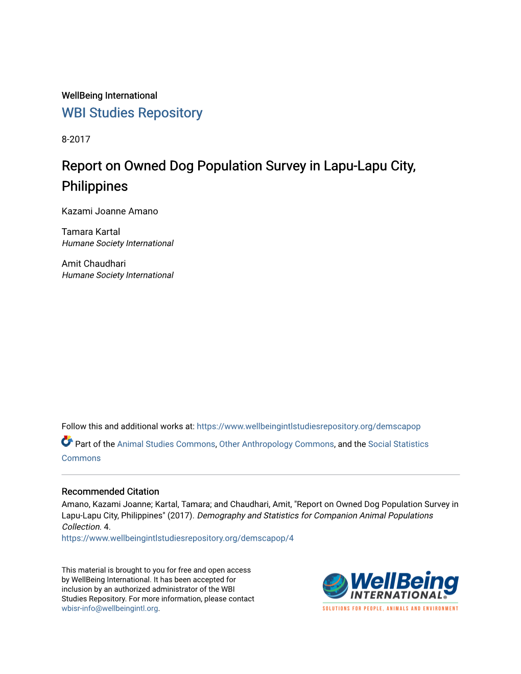 Report on Owned Dog Population Survey in Lapu-Lapu City, Philippines
