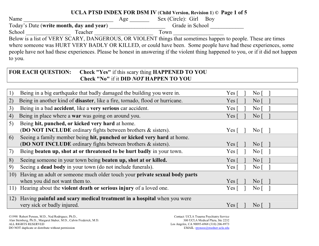 UCLA-PTSD-Index Child Version