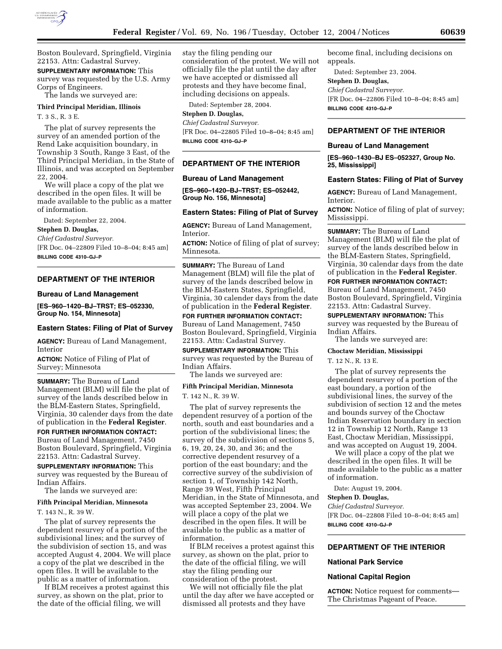 Federal Register/Vol. 69, No. 196/Tuesday, October 12, 2004