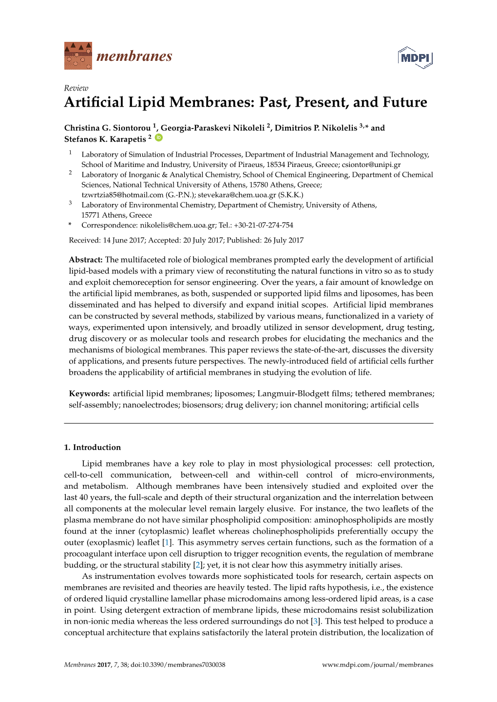 Artificial Lipid Membranes: Past, Present, and Future