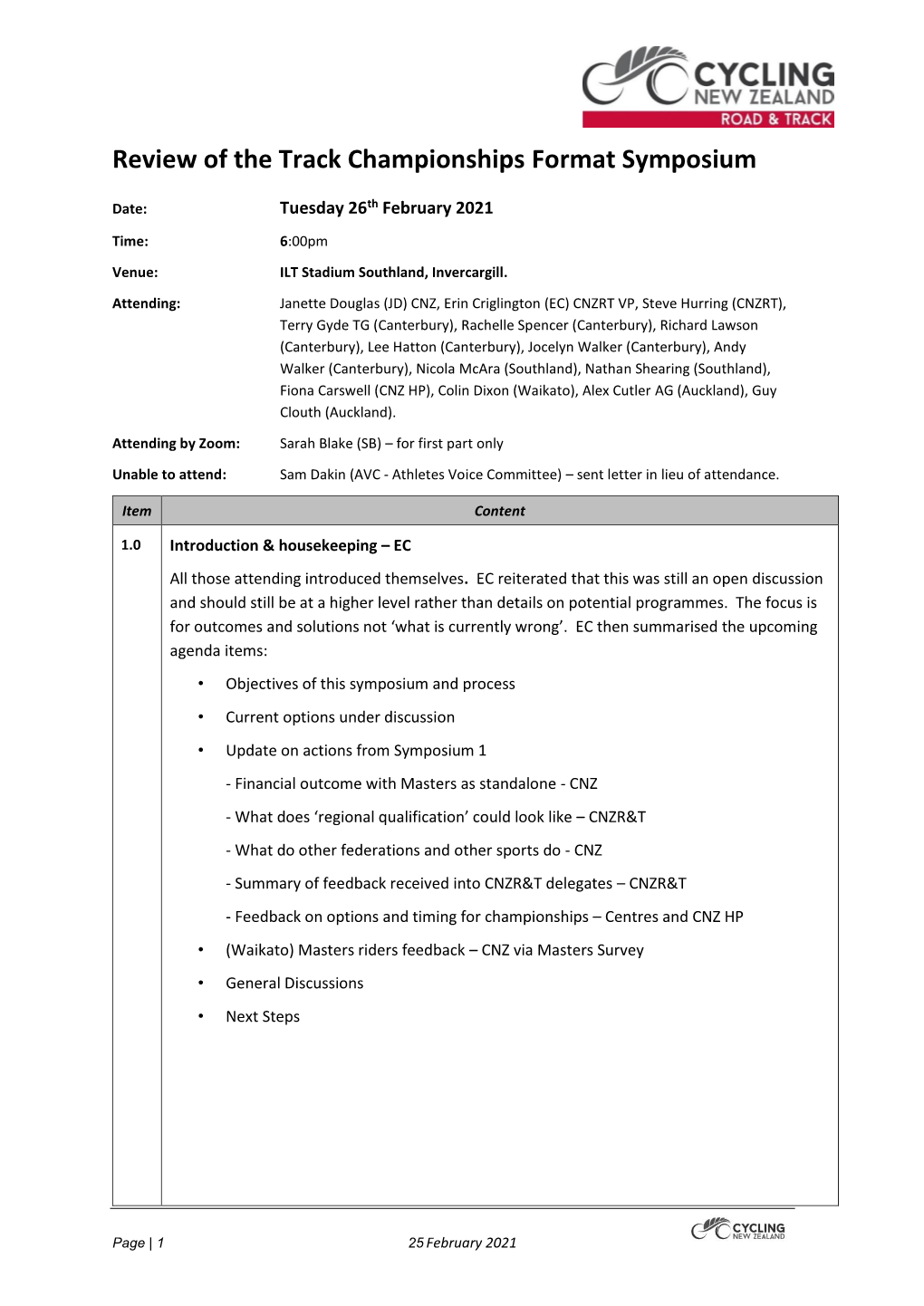 Review of the Track Championships Format Symposium