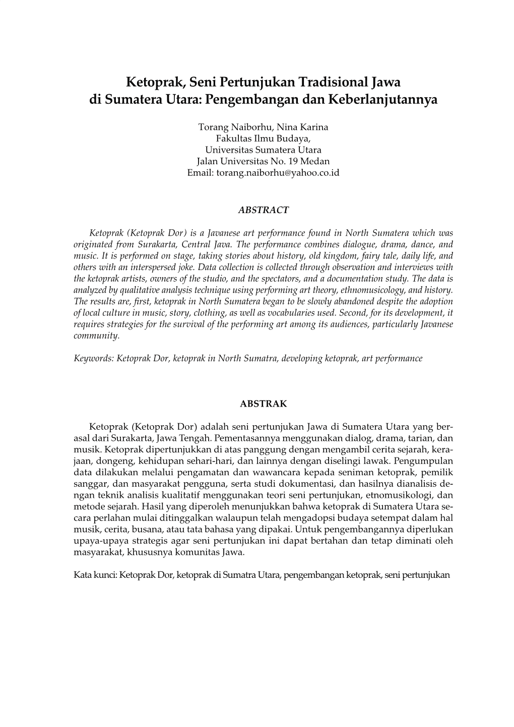 Ketoprak, Seni Pertunjukan Tradisional Jawa Di Sumatera Utara: Pengembangan Dan Keberlanjutannya