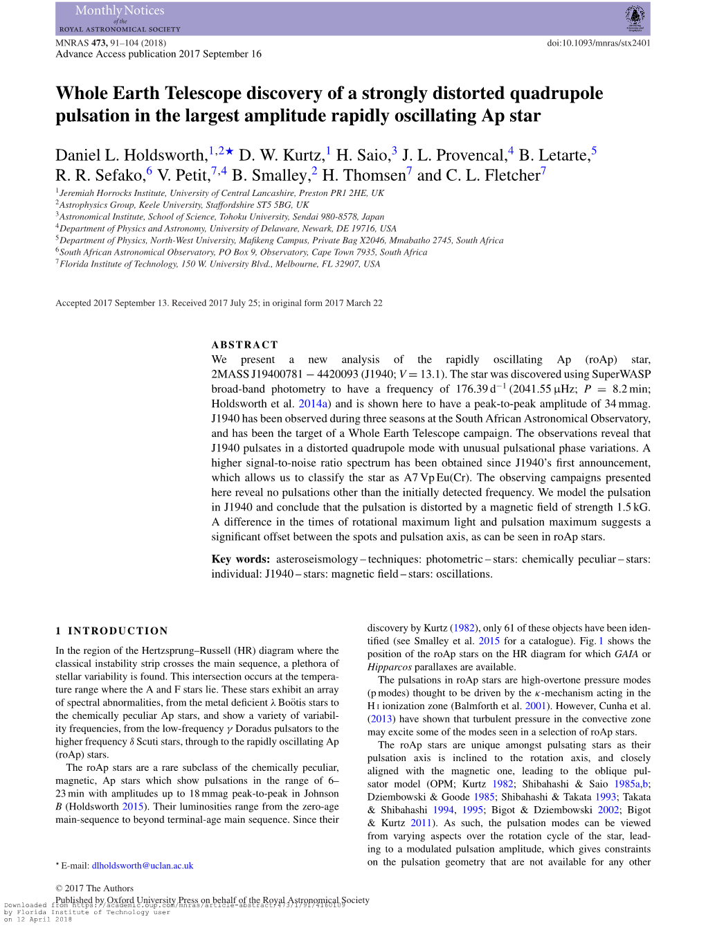 Whole Earth Telescope Discovery of a Strongly Distorted Quadrupole Pulsation in the Largest Amplitude Rapidly Oscillating Ap Star