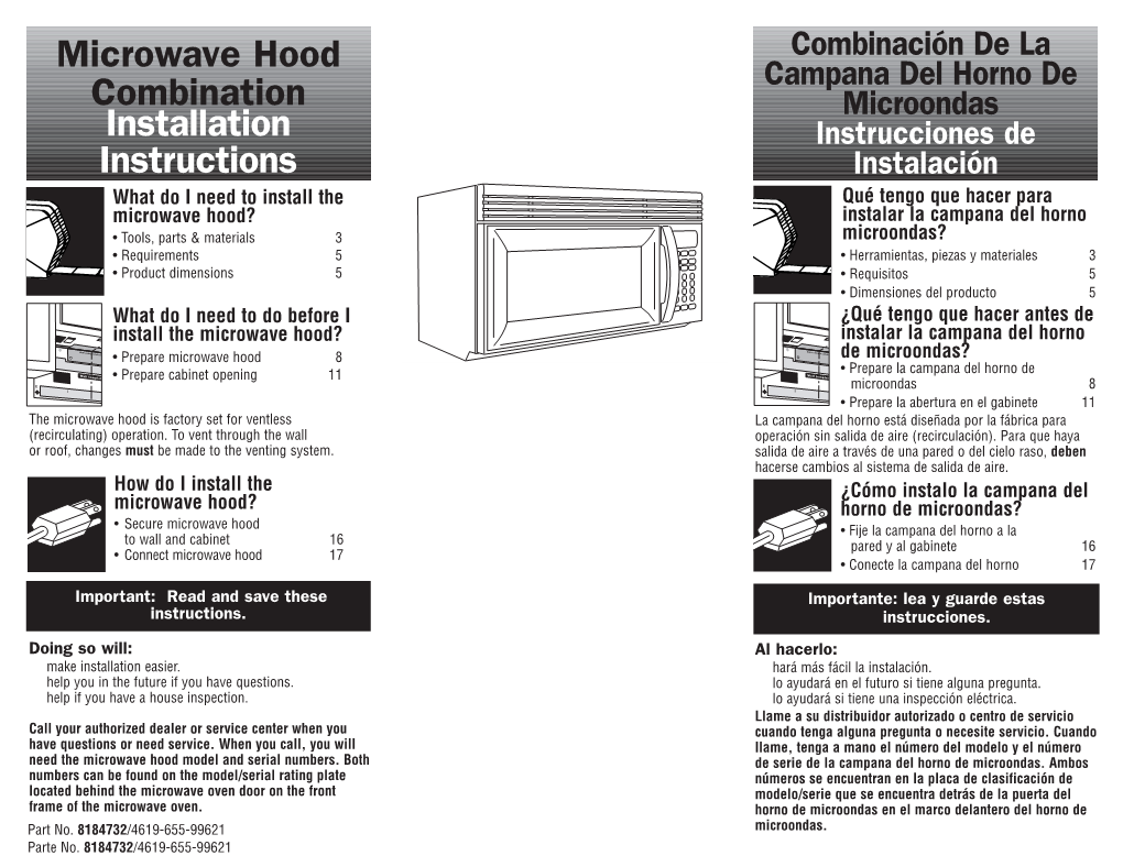 Installation Instructions Microwave Hood Combination