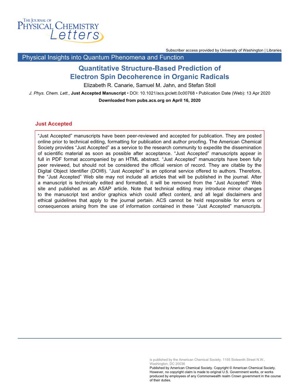 Quantitative Structure-Based Prediction of Electron Spin Decoherence in Organic Radicals Elizabeth R