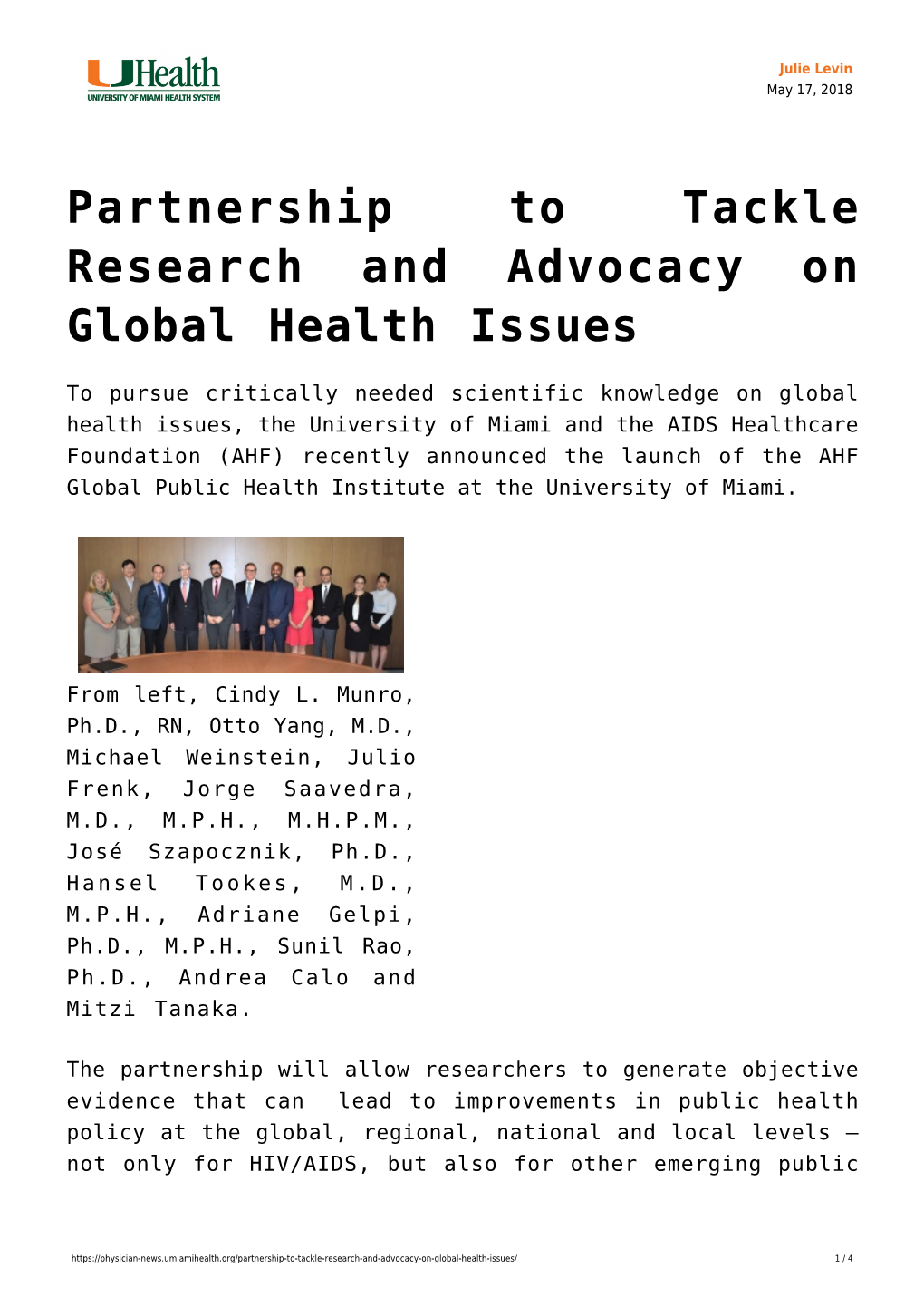 Partnership to Tackle Research and Advocacy on Global Health Issues